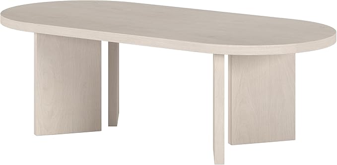 Henn&Hart 48" Oval Wood Low-Profile Coffee Table for Living Room, Family Room or Office, Alder White