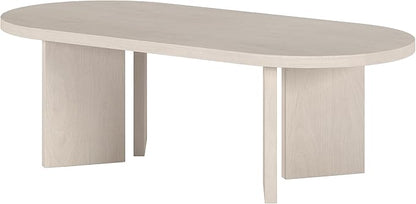 Henn&Hart 48" Oval Wood Low-Profile Coffee Table for Living Room, Family Room or Office, Alder White