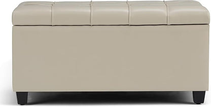 SIMPLIHOME Sienna Storage Ottoman Bench - 33 inch Wide Upholstered Vegan Leather Rectangle Storage Ottoman Bench in Stone Grey, Transitional Tufted Ottoman for Living Room or Entryway with Lift Top