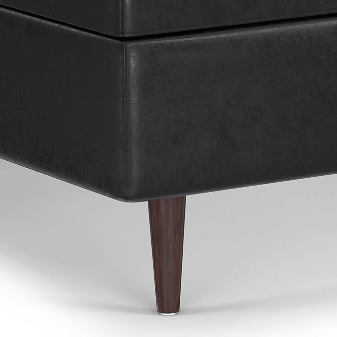 SIMPLIHOME Shay 38 inch Wide Mid Century Modern Large Square Coffee Table Storage Ottoman in Distressed Black Vegan Faux Leather, Assembled, for The Living Room and Entryway