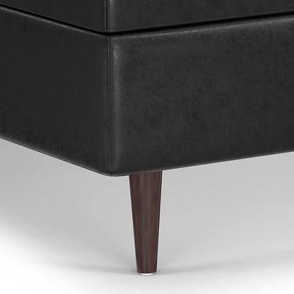 SIMPLIHOME Shay 38 inch Wide Mid Century Modern Large Square Coffee Table Storage Ottoman in Distressed Black Vegan Faux Leather, Assembled, for The Living Room and Entryway
