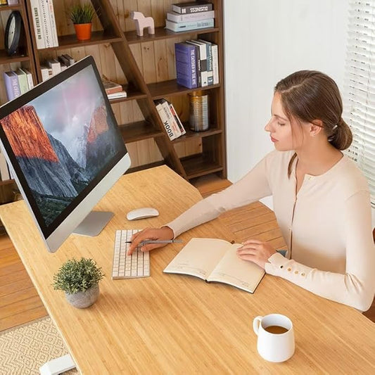 FLEXISPOT EN1 Bamboo Standing Desk, 48 x 24 Inches Whole-Piece Electric Height Adjustable Desk for Home Office (Silver Frame + Bamboo Curved Desktop, 2 Packages)