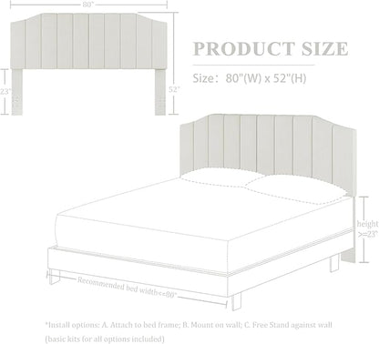 King Size Headboard Only, Velvet Upholstered Headboard King/California King Size Wall Mount and Bed Frame Mount, Featuring High-Density Sponge Padding Easy Assembly Comfort Style-Cream