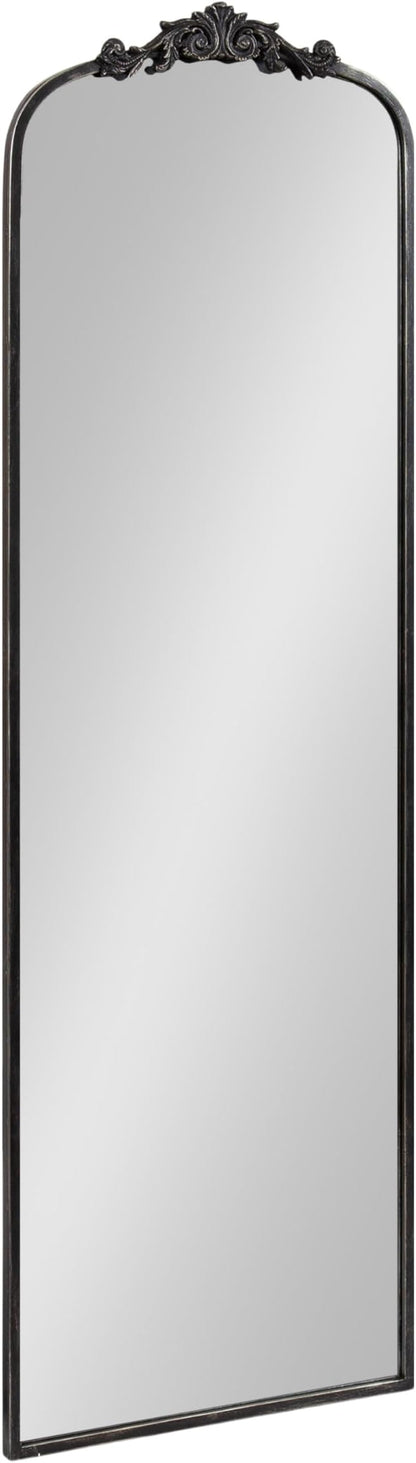 Kate and Laurel Arendahl Vintage Arched Tall Panel Mirror, 18 x 58, Antique Black, Traditional Baroque Full Length Mirror with Ornate Garland Inspired Crown for Bedroom