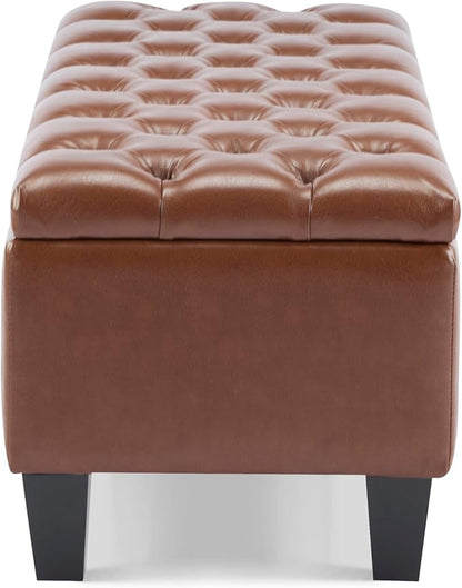 Christopher Knight Home Ottilie Faux Leather Storage Ottoman Bench, Wooden Rectangular Ottoman with Storage, Bedroom End of Bed Foot Stool, Entryway Ottoman Footrest, Living Room Extra Seat, Brown