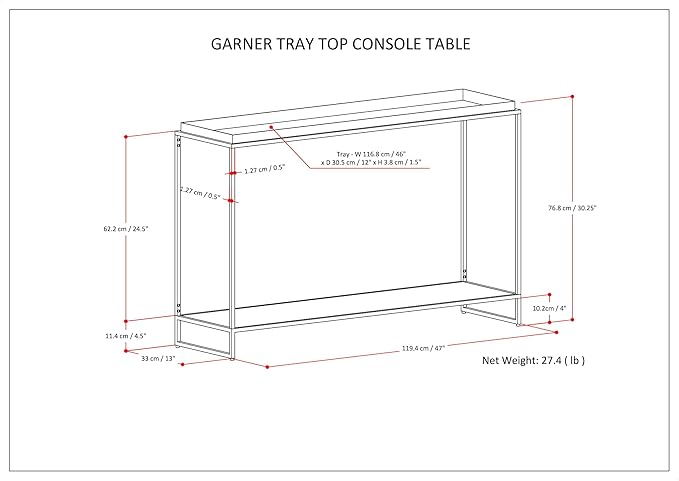 SIMPLIHOME Garner 47 inch Wide Industrial Tray Top Console Table in Black for the Living room Entryway and Bedroom