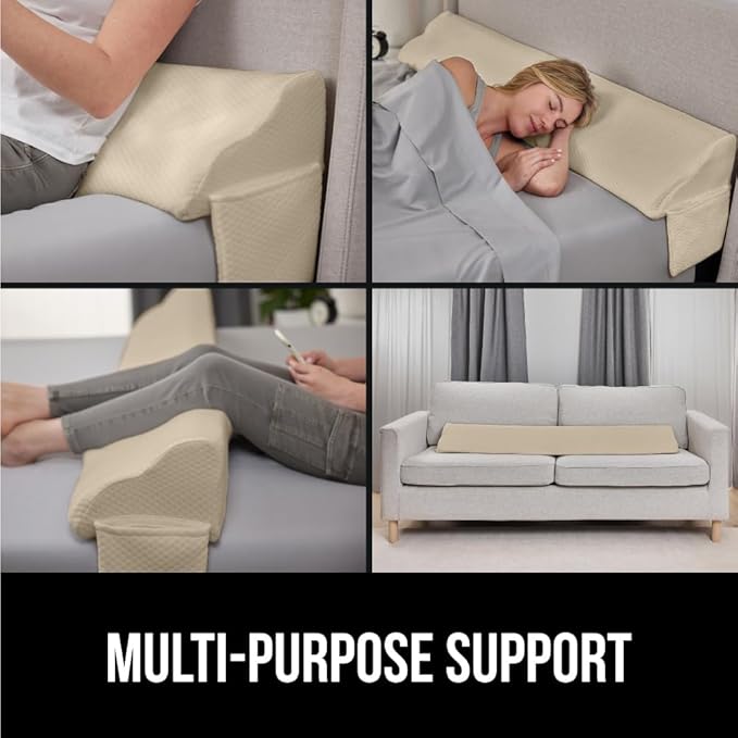 GORILLA GRIP Patent Pending Bed Wedge Pillow Headboard Gap Filler, US Designed, Comfortable Supportive High Density Foam Pillows, Stay in Place Gripping Dots, Wedges Between Mattress, Twin/XL Cream