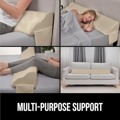 GORILLA GRIP Patent Pending King Bed Wedge Pillow Headboard Gap Filler, US Designed, Comfortable Supportive High Density Foam Pillows, Stay in Place Gripping Dots, Wedges Between Mattress, Cream