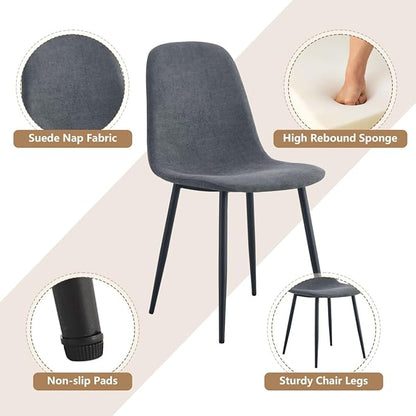 5 Piece Dining Table Set，Dinner Table Set for 4，55'' Kitchen Table and Suede Nap Fabic Chairs Set of 4, 4 Chair Dining Table Set for Kitchen Dining Room
