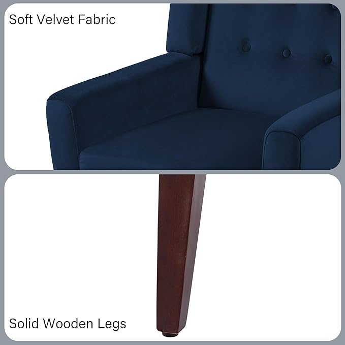 Accent Chair, Modern Velvet Arm Chair for Living Room, Bedroom, Comfy High-Resilient Sponge Reading Chair for Small Spaces （Velvet Royal Blue, Set of 2