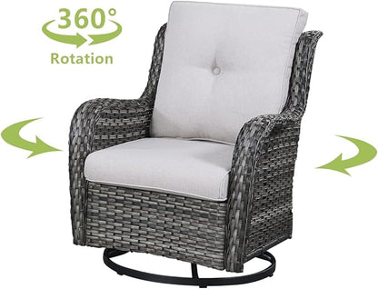 HUMMUH Outdoor Furniture Patio Furniture Set 6 Pieces Wicker Outdoor Sectional Sofa with Swivel Rocking Chairs,Patio Ottomans,Side Table