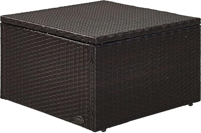 Crosley Furniture Palm Harbor Wicker Outdoor Ottoman Foot Rest for Patio, Deck, Porch, Brown with Gray Cushions