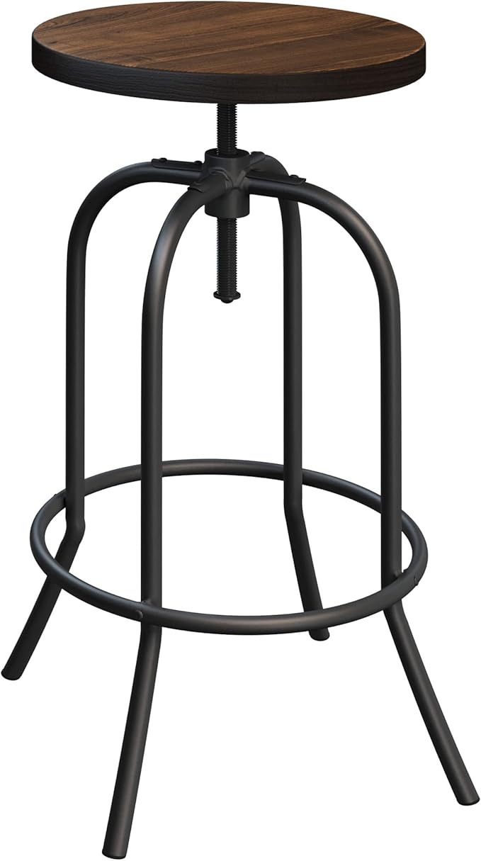 Swivel Bar Stool – Adjustable Backless Stool for Counter Height with Round Wood Seat and Iron Tube Frame for Kitchen by Lavish Home (Brown)