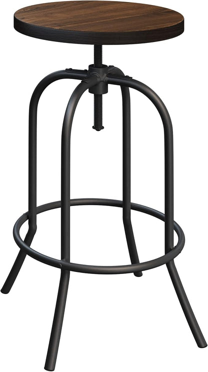 Swivel Bar Stool – Adjustable Backless Stool for Counter Height with Round Wood Seat and Iron Tube Frame for Kitchen by Lavish Home (Brown)