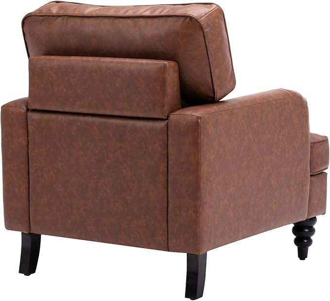 PU Leather Upholstered Accent Chair Modern Single Sofa Chair with Thick Removable Back Cushion and Black Printed Legs Armchair for Living Room/Bedroom/Reading Room, Brown