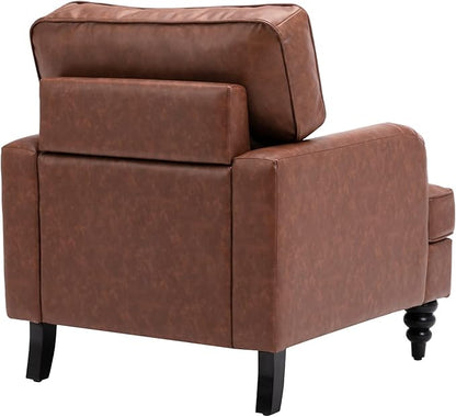 PU Leather Upholstered Accent Chair Modern Single Sofa Chair with Thick Removable Back Cushion and Black Printed Legs Armchair for Living Room/Bedroom/Reading Room, Brown