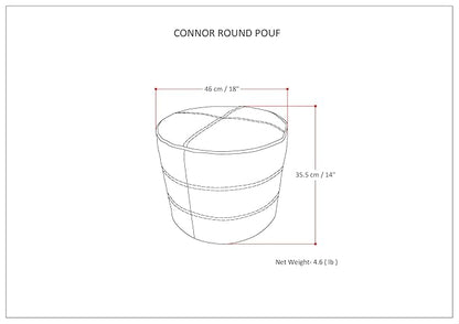 SIMPLIHOME Connor Boho Round Pouf in Distressed Brown Genuine Leather for the Living Room, Bedroom and Kids Room