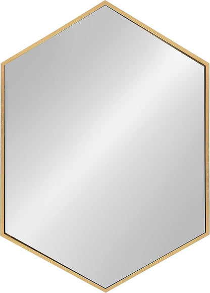 Kate and Laurel McNeer Hexagon Metal Frame Wall Mirror with Gold Finish for Bathrooms, Entryways, Bedrooms, and More, 31 x 22-inches
