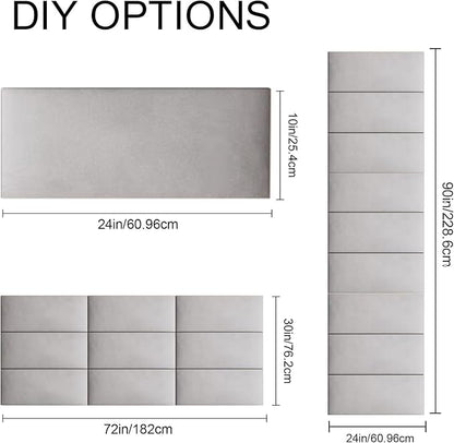 Upholstered Wall Mounted Headboard, 3D Soundproof Wall Panels Peel and Stick Headboard for Queen Size, Tufted, Light Grey (9 Panels, 10" x 24")