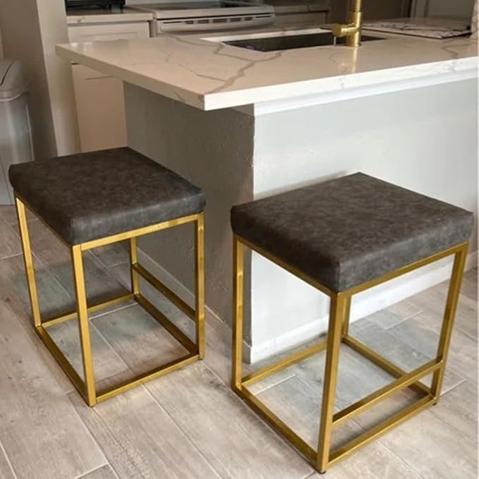 PHI VILLA 24" Bar Stools Set of 2 - Thick Cushion Metal Steel Frame Base with Footrest, Counter Height Bar stools