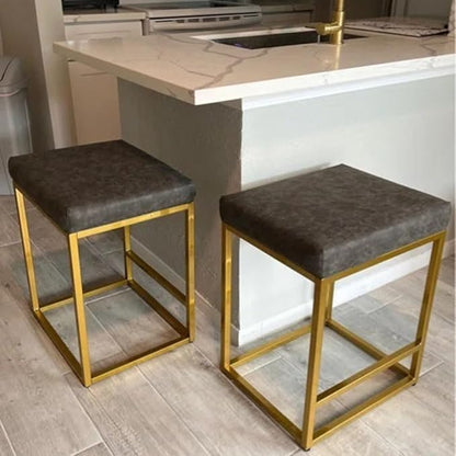 PHI VILLA 24" Bar Stools Set of 2 - Thick Cushion Metal Steel Frame Base with Footrest, Counter Height Bar stools