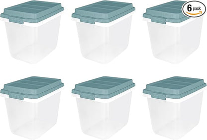 Hefty 6 Pack 32 Quart Lift Off Stackable Plastic Storage Bin and Lid, Smoke Blue