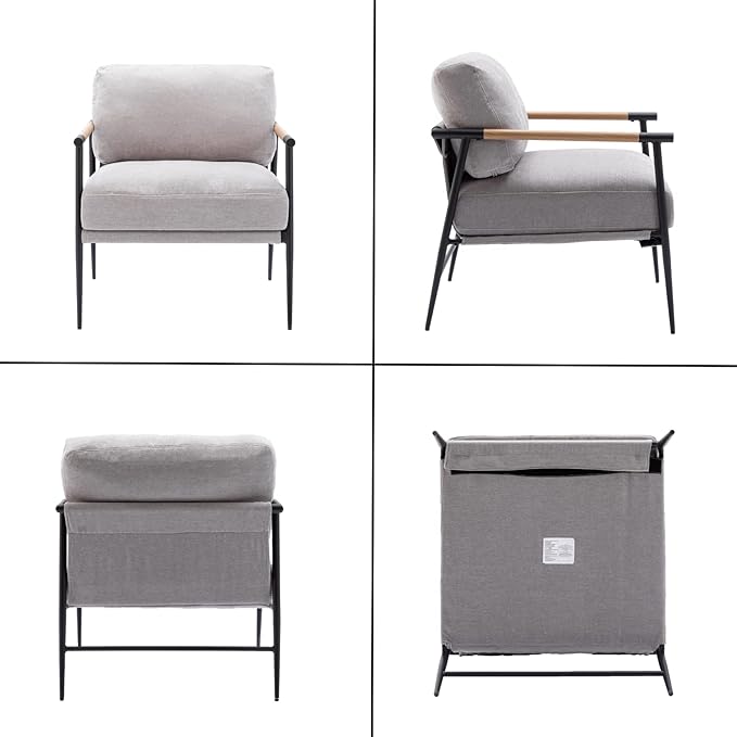 HEAH-YO Modern Accent Chair Set of 1, Upholstered Chenille Living Room Chair with Backrests, Comfy Reading Armchair for Bedroom, Gray