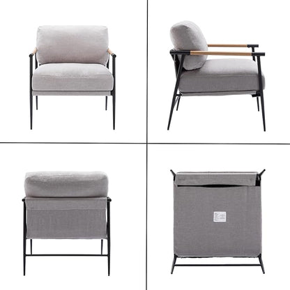 HEAH-YO Modern Accent Chair Set of 1, Upholstered Chenille Living Room Chair with Backrests, Comfy Reading Armchair for Bedroom, Gray