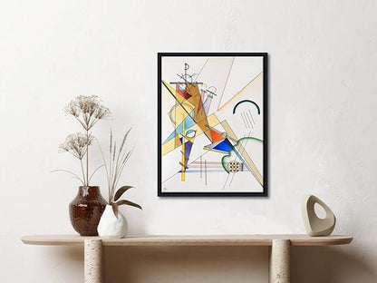 Wieco Art Framed Canvas Wall Art Gewebe 1923 by Wassily Kandinsky Classic Famous Abstract Paintings Reproductions Canvas Wall Art for Home Decoration