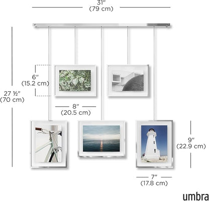 Umbra Exhibit Adjustable Photo Display – DIY Collage Set Mounts in Various Layouts Horizontally and at Different Angles - Holds 5 Picture Frames for Photos, Prints, Artwork and More, 4 by 6 inch and 5