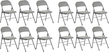 12 Pack Grey Folding Chairs with Padded Seats, Portable Stackable Foldable Chairs for Indoor and Outdoor, Commercial Seat with Metal Frame for Events Office Wedding Party, 330lbs Capacity