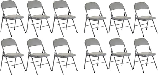 12 Pack Grey Folding Chairs with Padded Seats, Portable Stackable Foldable Chairs for Indoor and Outdoor, Commercial Seat with Metal Frame for Events Office Wedding Party, 330lbs Capacity