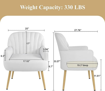 Velvet Accent Chair, Modern Upholstered Single Living Room Chairs with Tufted Back, Cozy Sofa Side Armchair with Metal Legs for Bedroom/Office/Reading Room, Beige
