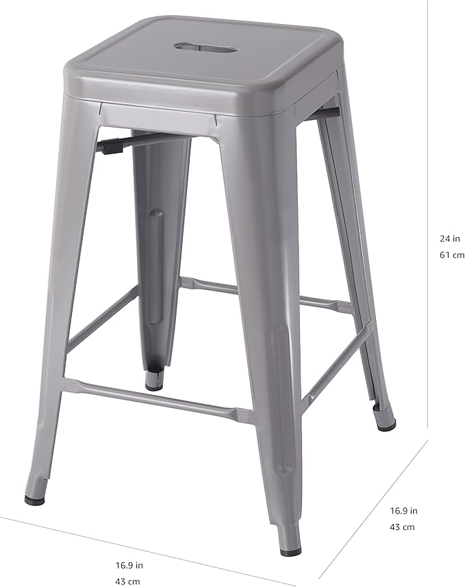 Amazon Basics Metal Bar Stools - 24-Inch, Set of 4, Dark Grey