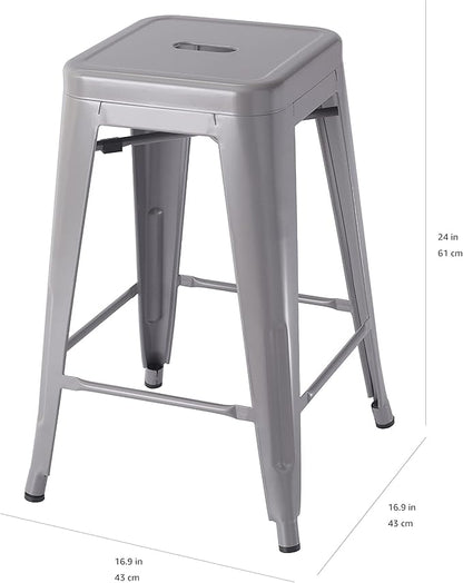 Amazon Basics Metal Bar Stools - 24-Inch, Set of 4, Dark Grey