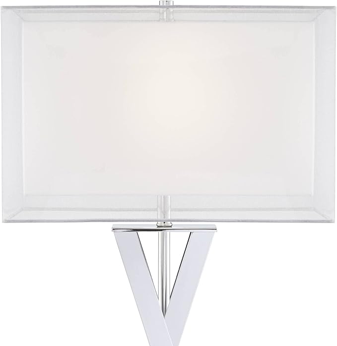 Possini Euro Design Proxima Modern Table Lamp 28" Tall Chrome Silver Crisscrossing Metal Sheer Outer White Inner Rectangular Shade for Bedroom Living Room House Bedside Nightstand Office Family