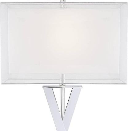 Possini Euro Design Proxima Modern Table Lamp 28" Tall Chrome Silver Crisscrossing Metal Sheer Outer White Inner Rectangular Shade for Bedroom Living Room House Bedside Nightstand Office Family