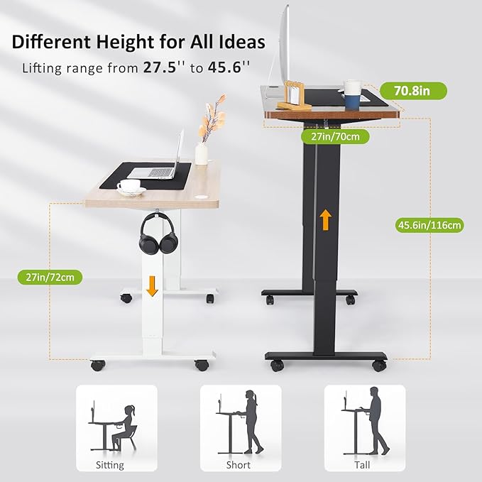 farexon Electric Standing Desk 70.8 x 27.5in with Charging Station, Rolling Stand up Desk with Large Mouse Pad, 3 USB Ports & 3 Power Outlets, Easy to Set Home Office Gaming Computer Table, Black