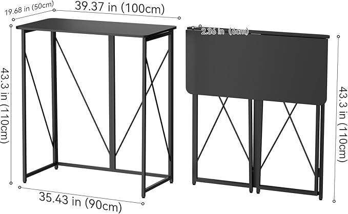 Folding Standing Desk, 39" Foldable Standing Desk, Collapsible Sit Stand Desk for Walking Pad Treadmill Home Office Living Room and Bedroom, 19.68" D x 39.37" W x 43.3" H, Black