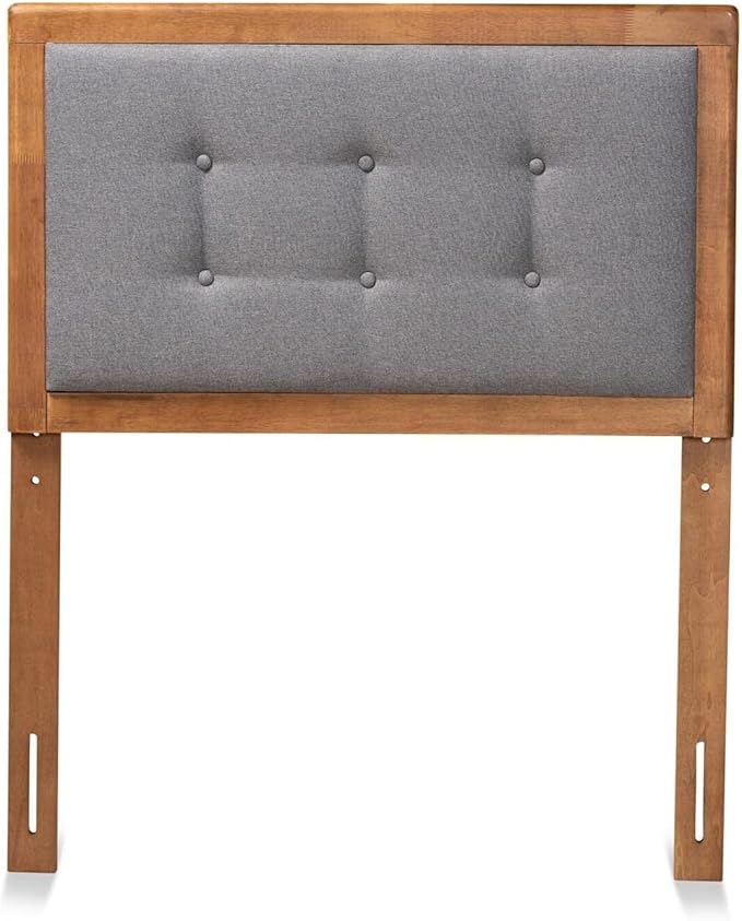 Mid-Century Marvel Fabric Upholstered Walnut Brown Finished Wood Headboard, Wall Mount Headboard Twin/Dark Gray