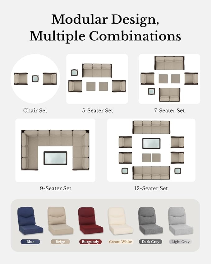 HILLGA Luxury Patio Furniture Set with 6-Inch Thick Cushions, High Back Outdoor Swivel Rocker Chairs and Patio Loveseat, 5-Piece All Weather Conversation Set for Porch Deck Pool Yard, Blue (V3)