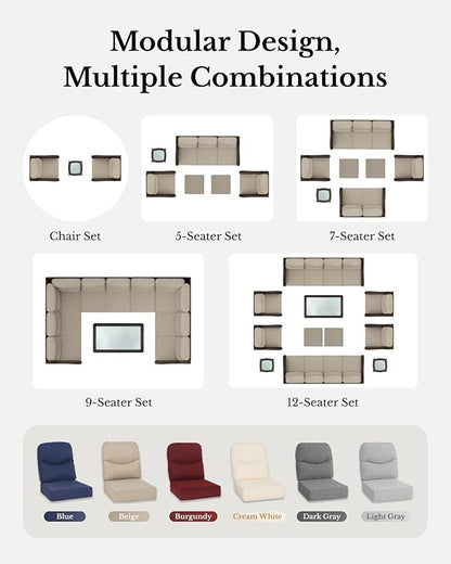 HILLGA Luxury Patio Furniture Set with 6-Inch Thick Cushions, High Back Outdoor Swivel Rocker Chairs and Patio Couch, 6-Piece All Weather Conversation Set for Porch Deck Pool Yard, Beige (V3)