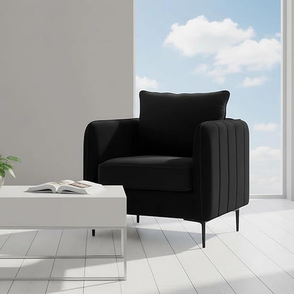 Velvet Accent Chair Set of 2, Comfy Upholstered Single Sofa Chair Mid-Century Modern Armchair with Thick Cushion and Wood Frame Side Chair for Living Room Bedroom Apartment (Black)