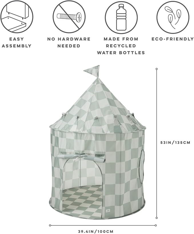 3 Sprouts Kids Play Tent - Sustainable Recycled Fabric – Fun Spacious Childs Playhouse for Indoor Games for Boys & Girls - Durable Fort Pop Up House for Toddlers & Children Age 3-10 - Checkered Green