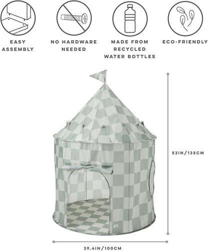 3 Sprouts Kids Play Tent - Sustainable Recycled Fabric – Fun Spacious Childs Playhouse for Indoor Games for Boys & Girls - Durable Fort Pop Up House for Toddlers & Children Age 3-10 - Checkered Green