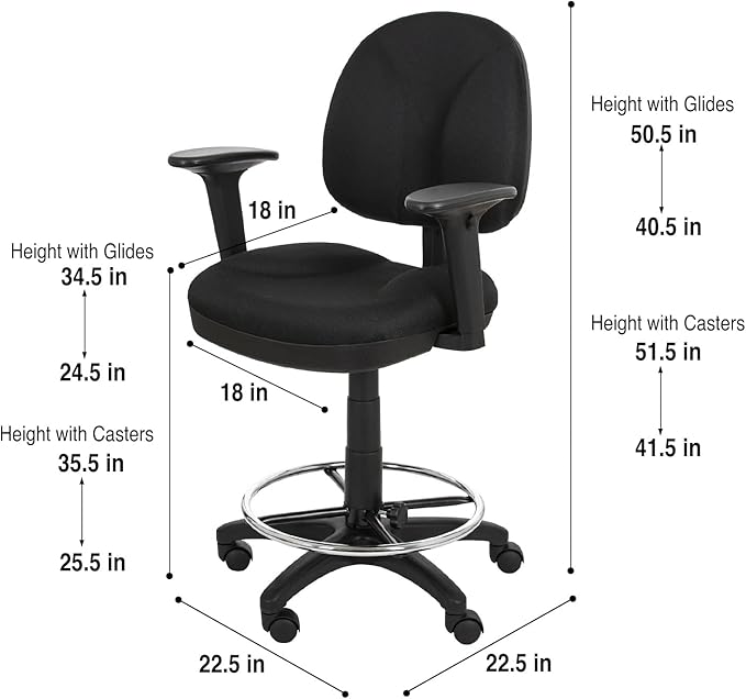OEF Furnishings Comfort Office Stool with Arm Rests, 24.5"-34.5" Height