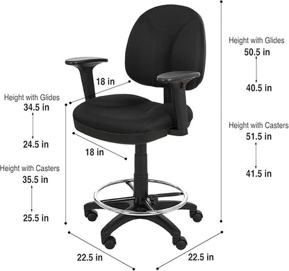 OEF Furnishings Comfort Office Stool with Arm Rests, 24.5"-34.5" Height