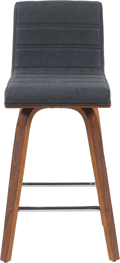 Vienna Modern Counter Height Swivel Bar Stool with Vintage Black Upholstered Seat and Walnut Finished Wood Frame Set of 4