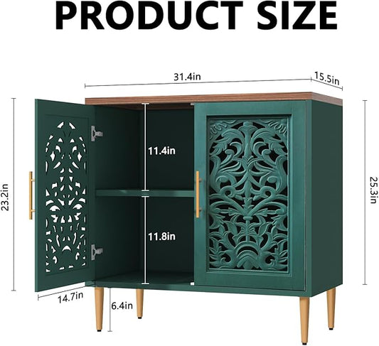ARTPOWER Accent Cabinet with 2 Doors, Vintage Hollow Carving Buffet Cabinet, Sideboards and Buffets with Storage, Credenza for Living Room, Kitchen, Dining Room, Entryway, Hallway, Green