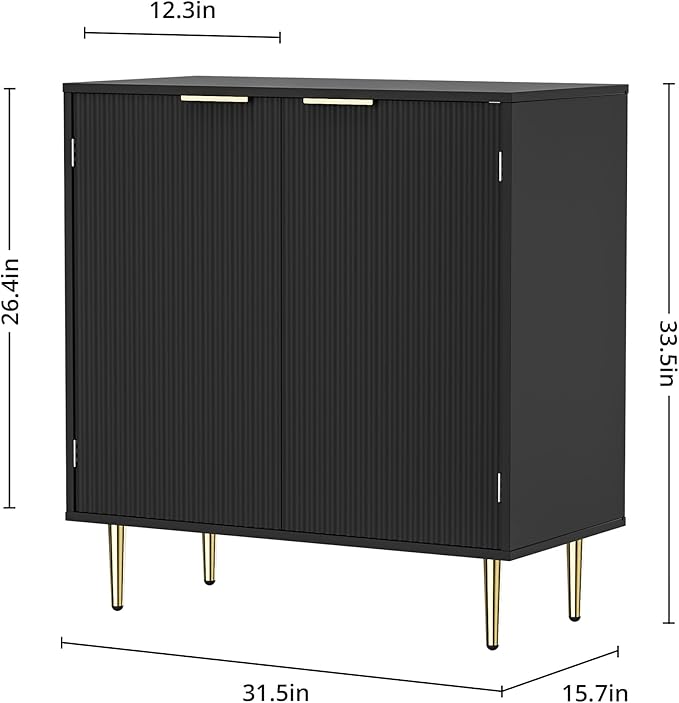 Buffet Sideboard Cabinet [Set of 2] with 4 Doors, Modern Cabinet with with Adjustable Shelf, Golden Handles & Legs, Coffee Bar Sideboard for Kitchen, Living Room, Black